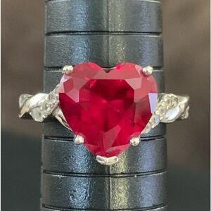 Red Lab Created Ruby Rhodium Over Sterling Silver Heart Shape Ring